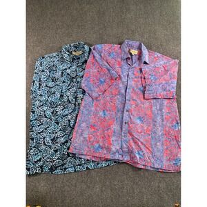 Johari West Mens 2XLT Tall Cotton Aloha Hawaiian Shirt Red Blue Tropical Floral